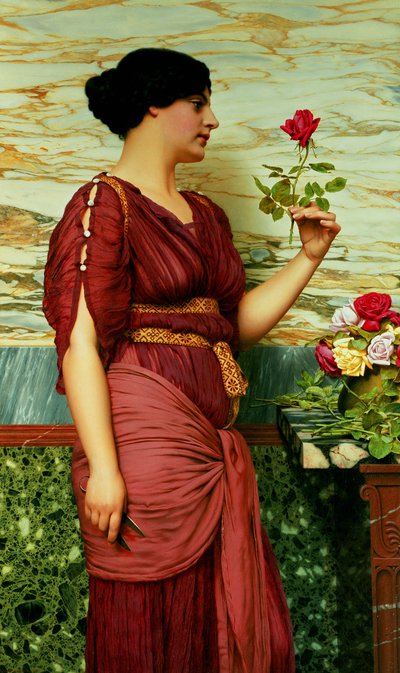 Una rosa roja, roja de John William Godward